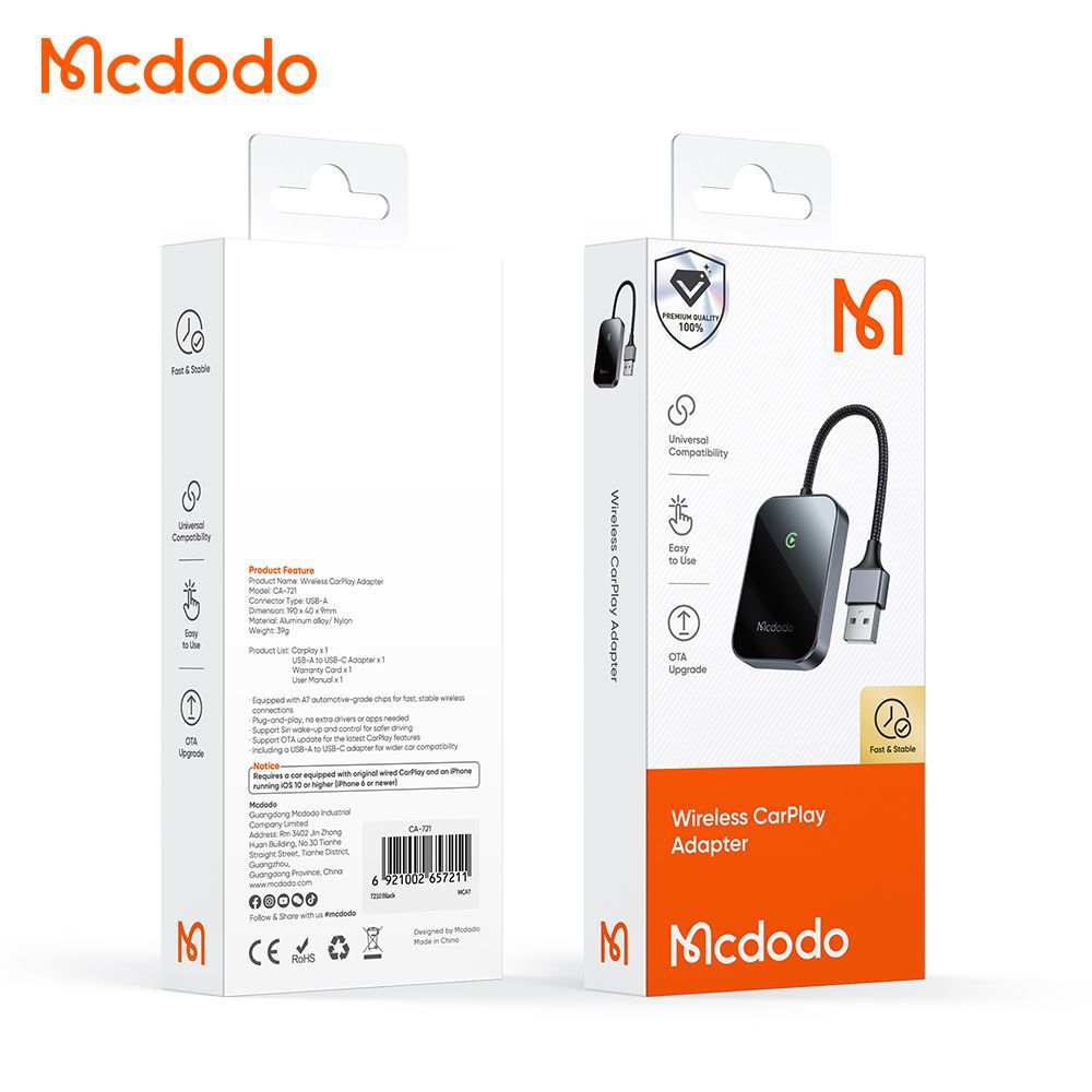  دانگل وایرلس کارپلی اپل برند مک دودو مدل MCDODO CA-7210 مختص خودرو 